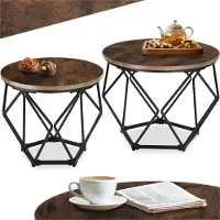 TecTake 2 tables basses Benham - Bois foncé industriel, rustique