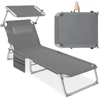 TecTake - bain de soleil bain de soleil - 4 positions, pliable - gris - 68 x 190 x 28 cm, avec poche latérale