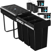 TecTake Collecteur de déchets - Poubelle encastrée - Séparation multiple des déchets - Solution de rangement efficace pour la cuisine et le bureau - Poubelle triple avec rails télescopiques - 3x 10L