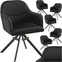 TecTake Chaise pivotante en velours Lona avec rembourrage épais - noir/noir, Lot de 6