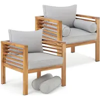 TecTake Fauteuil de jardin Boka, bois lasuré, supporte env. 120 kg - Lot de 2