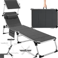 TecTake Chaise longue en aluminium Lorella, rembourrée et pliable - gris