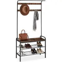 TecTake Portemanteau - 85,5x36x184cm, Bois foncé industriel, rustique