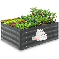 TecTake Jardinière surélevée - 80 x 60 x 30 cm - 130 L - Jardinières d'extérieur - Bac de culture - Bac potager - Acier galvanisé - Fond ouvert - Jardin d'herbes aromatiques - Bac de jardin -