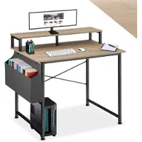 TecTake Table de bureau avec étagère de rangement et poche en tissu - Bois clair industriel, Chêne Sonoma, 120 cm