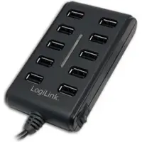 Logilink UA0125 Hub USB 2.0 , 10 ports, avec interrupteur marche/arrêt, noir