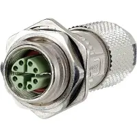 METZ CONNECT M12 femelle IP67 droit Bride blindée X-codé Cat. 6A, Câble + prise électronique, Argent