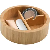 Spirella Organiseur cosmétique "Alais" à 3 compartiments Boîte de rangement pour le maquillage et les bijoux 13,5 x 5 cm - bambou avec miroir
