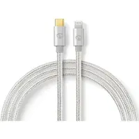 Nedis Câble Lightning | USB 2.0 | Apple Lightning, 8 broches | USB-C mâle | 480 Mbps | Plaqué or | 1,00 m | Rond | Tressé / Nylon | Aluminium / Argent | Boîte avec fenêtre couverte