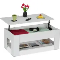 Relaxdays Table basse pliable , dimensions : 42 x 98 x 50 cm, table de salon avec espace de rangement, surface de rangement supplémentaire, style moderne, blanche