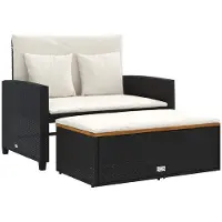 vidaXL Canapé de jardin avec coussins 2 places noir Poly rotin&acacia