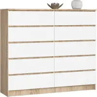 Akord Commode 10 Tiroirs Chêne Sonoma Blanc 138X40X121