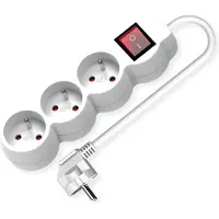 Value Bâti de prises 3-fois UTE avec interrupteur, prises rondes, blanc, 3 m