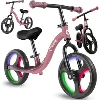 Momi Vélo sans pédales avec roues à led Isoka, 2 ans+, Rose,