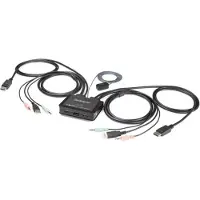 StarTech.com Commutateur KVM DisplayPort 4K à 60 Hz à 2 ports avec câbles intégrés de .com - 3840 x 2160 pixels - 4K Ultra HD - Noir