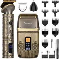 Hatteker RSCW-767 Tondeuse Cheveux et Barbe 2 en 1 Rasoir électrique Bronze