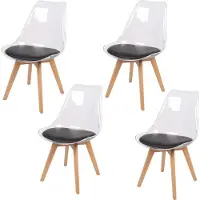 Urban Living Lot de 4 chaises translucide "Joy" avec assise rembourrée - Noir/Beige - L 57 x l 50 x H 82 cm