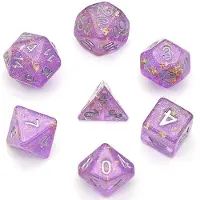 HOT Games Jeu de dés , violet avec effet scintillant doré, 7 pièces, présenté dans une boîte