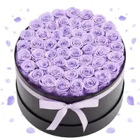 Vevor Rose Éternelle 50 Fleurs Éternelles Préservées Boîte Ronde Bouquet Rose Éternelle Cadeau pour Elle
