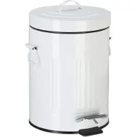 Relaxdays Poubelle à pédale Vintage, poubelle pour la cuisine ou la salle de bain, en métal, avec pédale, poubelle pour produits cosmétiques, 5 litres, blanche