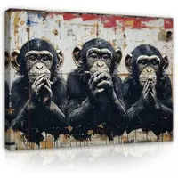 WALLARENA Impression sur toile abstrait singes moderne 60x40 cm xxl tableau décoration deco murale intissée pour salon chambre cuisine