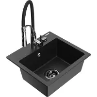 Mexen Évier en granit Milo 1 bac avec mélangeur Aster, noir/argent métallisé (6505-73-73450-07-B)