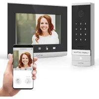Avidsen Système d'interphone vidéo Code, avec caméra, clavier à code, écran 7 pouces au design miroir, raccordement à 2 fils, maison pour 2 familles, extensible, installation simple, vision nocturne