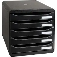Exacompta Bloc à tiroirs BIG-BOX PLUS, A4+, 5 tiroirs semi-ouverts avec butée de sortie, poignée encastrée et porte-étiquettes, noir
