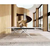 DELIFE Table à manger Edge 200-300x100 céramique LaminamStatuarietto blanc cadre croisé rectangulaire acier inoxydable extensible