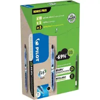 Pilot Stylo gel Bottle 2 Pen BeGreen, noir, largeur de trait 0,4 mm, documentect, rechargeable, 89% de contenu recyclé, pack de 10 + 10 recharges noires