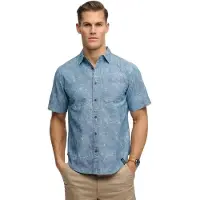 Superdry pour homme. M4011129A Chemise bleue Vintage Loom (3XL), Casuel, Coton, Manche courte