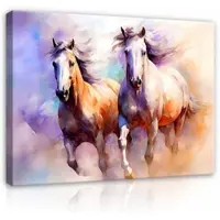 WALLARENA Impression sur toile abstrait chevaux moderne 100x75 cm xxl tableau décoration deco murale intissée pour salon chambre cuisine