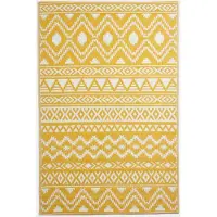 Homescapes Tapis d'extérieur résistant aux intempéries, jaune et blanc, 150 x 240 cm, tapis de jardin Anna à motifs ethniques, tapis de balcon réversible