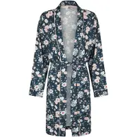 Louise Peignoir court 'Damen Morgenmantel Bademantel lang mit Gürtel Blumen Print' bleu denim