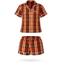 LEAFLETIC Shorty 'Women’s Check Night Wear Short Set for Women' marron chiné