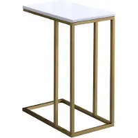 Idimex Bout De Canapé Debora En Métal Doré Et Plateau Rectangulaire En Mdf Décor Blanc, Table D'appoint Table À Café Table Basse De Salon