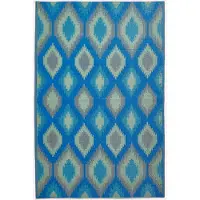 Homescapes Tapis d'extérieur résistant aux intempéries, bleu-vert, 150 x 240 cm, tapis de jardin Amber à motif ikat, tapis de balcon réversible