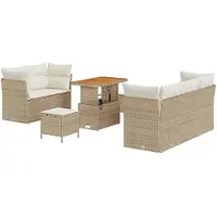 vidaXL Ensemble de canapés de jardin , 8 pièces, couleur beige et crème, en polyrotin, pour 5 personnes