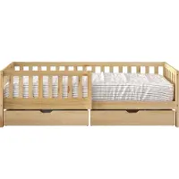 Sunny Isa Lit 1 Place Avec 2 Tiroirs De Rangement, En Bois, Beige | Sans Matelas - Lit avec Barrière De Sécurité - 206 X 98 Cm | Pour Matelas : 90 X
