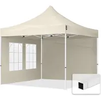 TOOLPORT 3x3 m Tonnelle pliante Acier, PES 700, côtés avec fenêtres, crème