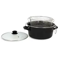 Menastyl Friteuse - - 3645580 - Acier émaillé - Noir - 26 cm - Avec couvercle et panier - Compatible tous feux, y compris induction