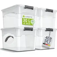 Juskys Boîte de rangement / Boîte de rangement 30 L - Plastique - 4 pièces - Couvercle inclus