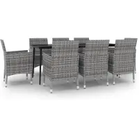 vidaXL Salon de jardin 9 pièces avec coussins Poly rotin et verre