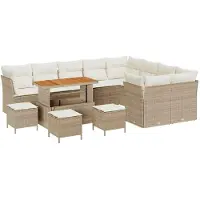vidaXL Ensemble de canapés de jardin , 13 pièces, couleur beige et crème, en résine tressée (poly-rattan), pour 9 personnes