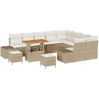 vidaXL Ensemble de canapés de jardin , 12 pièces, 11 places, couleur beige, en polyrotin