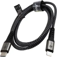 Goobay 49271 Câble de charge et de synchronisation Lightning USB-C entièrement métallique Câble de charge et de synchronisation MFi élégant et extra-robuste pour Apple iPhone/iPad (noir, gris)