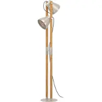 Eglo Lampadaire Cawton, lampe d'angle à 2 flammes avec spots orientables, lampadaire rustique en bois flammé et acier, douille E27, 134,5 cm