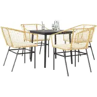 vidaXL Ensemble de jardin 5 pièces avec coussins noir Poly rotin verre