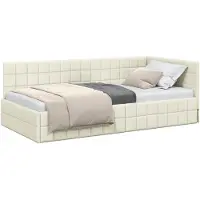 vidaXL Sommier d'angle avec tête de lit Crème 90 cm x 190 cm Velours