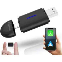 Carme Mini 2-en-1 pour CarPlay - USB-A et USB-C - CarPlay et Android Auto sans fil - Dongle Android Auto - Noir